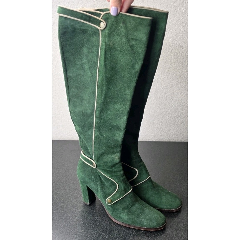 Coclico Tall Genuine Leather Suede Block Heel Boots Woman 37.5/7 Retro Pin Up